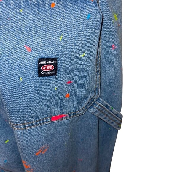 Union Bay Vintage Womens Overalls Size Large Blue Denim Upcycled Paint Splatter - Picture 9 of 12